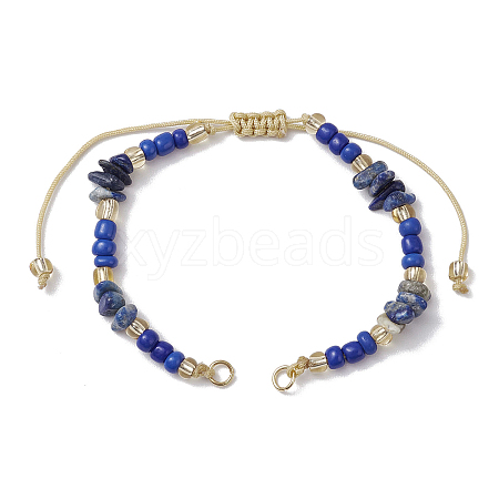 Natural Lapis Lazuli Chips & Handmade Seed Beads Braided Bracelet Making AJEW-MZ00004-06-1