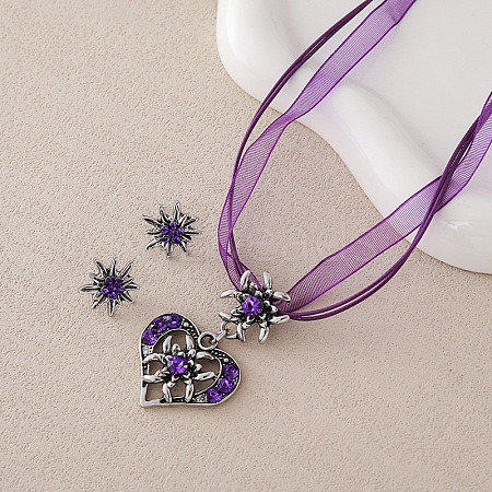 Alloy Rhinestone Pendant Necklaces & Stud Earrings Sets FS-WG88A89-01-1