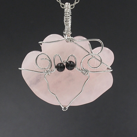 Natural Rose Quartz Wire Wrapped Pendants PW-WG47F96-03-1