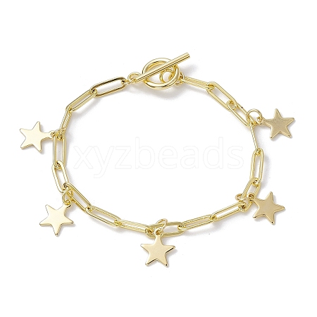 Golden 304 Stainless Steel Charm Bracelets with Brass Paperclip Chains BJEW-JB10031-01-1