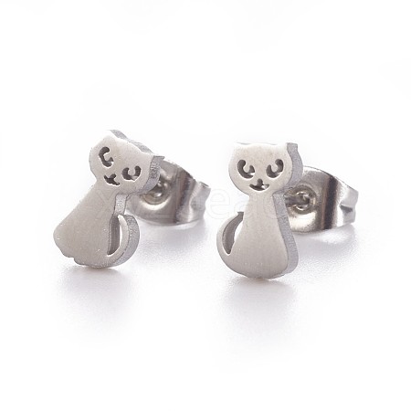 Tarnish Resistant 304 Stainless Steel Kitten Stud Earrings EJEW-F227-11P-1