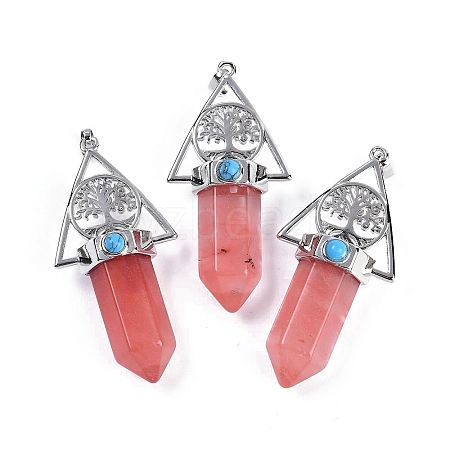 Cherry Quartz Glass Faceted Pointed Bullet Big Pendants G-H076-02P-06-1