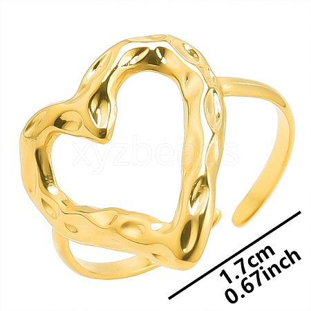 304 Stainless Steel Heart Shape Cuff Rings LL4248-2-1
