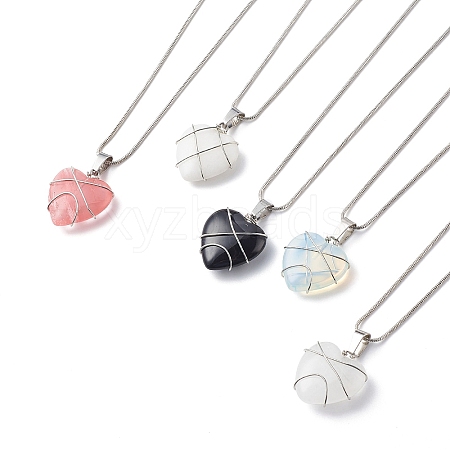 5Pcs 5 Style Natural & Synthetic Mixed Gemstone Heart Pendant Necklace Set NJEW-JN04042-1