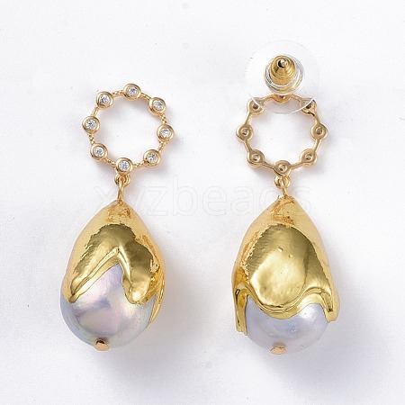 Brass Dangle Stud Earrings EJEW-E249-35A-1