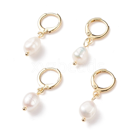 Natural Pearl Dangle Hoop Earrings EJEW-JE04964-1