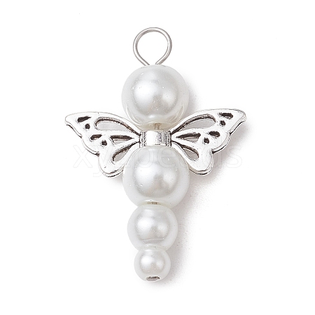 Pearlized Glass Pearl Bead Pendants PALLOY-JF03203-06-1