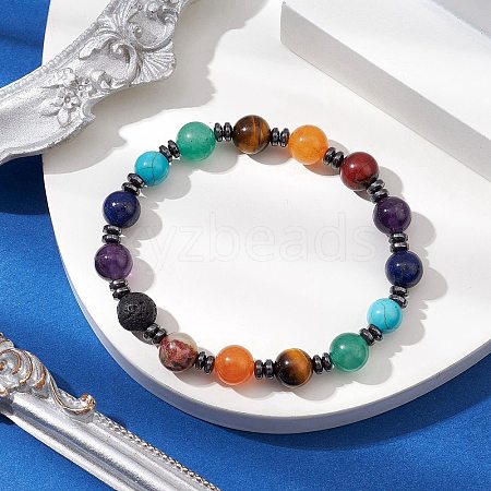 Natural & Synthetic Mixed Gemstone Beaded Stretch Bracelets for Women Men BJEW-JB11230-1