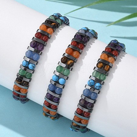 Natural & Synthetic Gemstone and Synthetic Hematite Adjustable Braided Bead Bracelets BJEW-H626-01-04-1