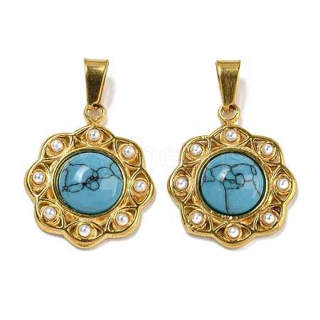 Ion Plating(IP) 304 Stainless Steel Pave Synthetic Turquoise Pendants STAS-U024-16G-05-1