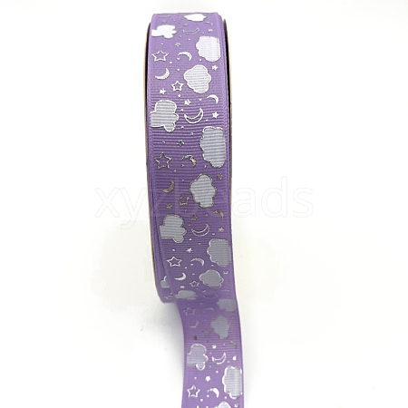 Silver Hot Stamping Cloud Moon Star Pattern Polyester Grosgrain Ribbons PW-WG81770-04-1