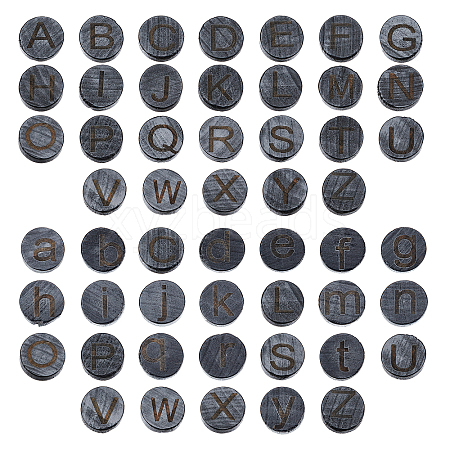 26Pcs 26 Styles Flat Round with Letter Wooden Cabochons WOOD-GA0001-28-1