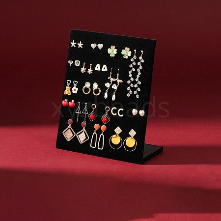 60-Hole L Shaped Velvet Slant Back Earring Organizer Display Rack PW-WG97486-01-1