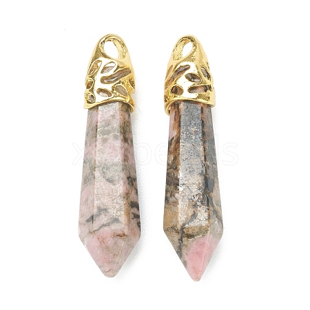 Bullet Natural Rhodonite Pointed Pendants G-E332-C42-G-1