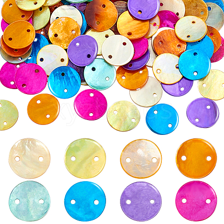 160Pcs 8 Colors Dyed Natural Akoya Shell Disc Links Connector Charms SSHEL-PH0001-30-1