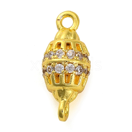 Brass Micro Pave Clear Cubic Zirconia Hollow Oval Connector Charms KK-A230-05A-G-1