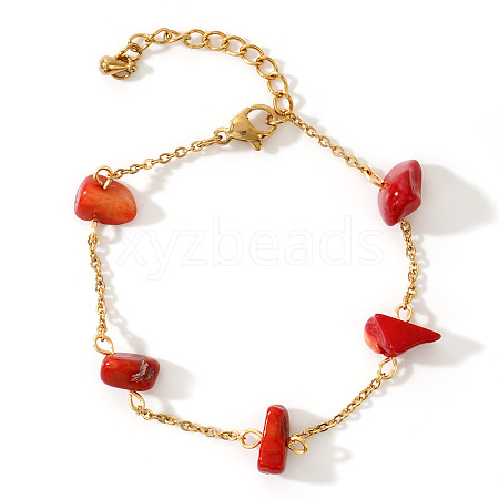 Elegant Natural Red Agate Chip Link Bracelets WY5144-6-1