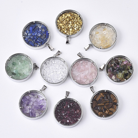 Dyed/Electroplate Natural Gemstone or Rhinestone Pendants G-R463-03-1