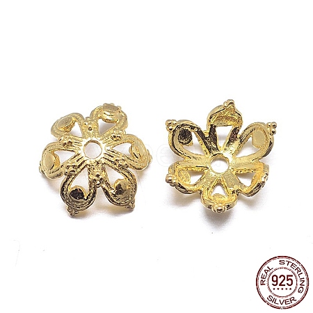 Real 18K Gold Plated 6-Petal 925 Sterling Silver Bead Caps STER-M100-26-1