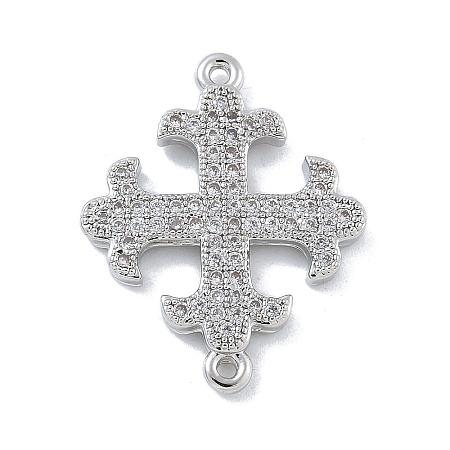 Rack Plating Brass Micro Pave Cubic Zirconia Cross Fleury Connector Charms KK-A234-058P-1