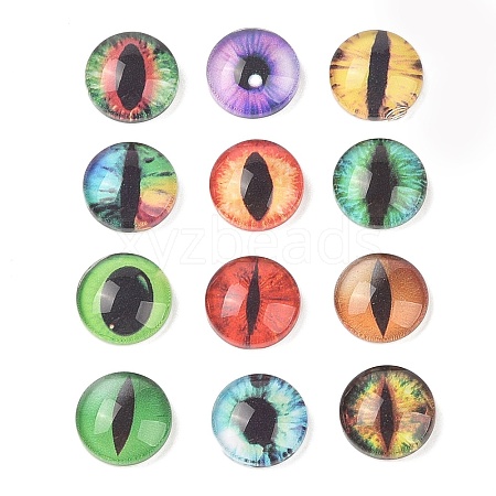 100 Pcs Half Round/Dome Dragon Eye Printed Glass Cabochons GLAA-GA0002-28-1