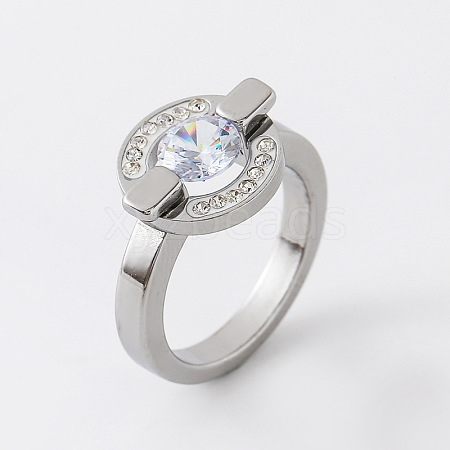 303 Stainless Steel Micro Pave Cubic Zirconia Finger Rings for Women UQ1288-5-1