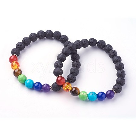 Natural Lava Rock Beads Stretch Bracelets BJEW-F380-04-1