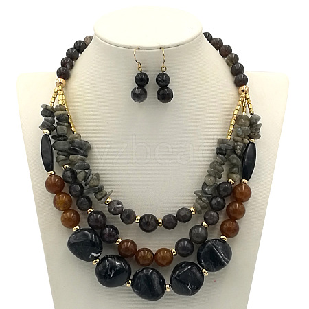 Acrylic Beaded Multilayer Necklaces & Dangle Earrings Sets for Women WGE7314-03-1