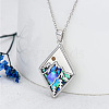 304 Stainless Steel Pave Natural Paua Shell & Mustard Seeds Rhombus with Mountain Faith Pendant Necklaces FS-WG4919D-01-2