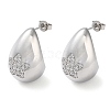 Teardrop with Star Brass Micro Pave Clear Cubic Zirconia Stud Earrings EJEW-A034-03P-1