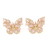 Rack Plating Brass with Cubic Zirconia Stud Earrings for Women EJEW-G394-06G-04-2