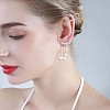 Clear Cubic Zirconia Leafy Branch with Imitation Pearl Dangle Stud Earrings JE1051A-6