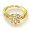 Rack Plating Flower Brass Micro Pave Clear Cubic Zirconia Open Cuff Rings for Women RJEW-H232-01G-2