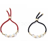 2Pcs 2 Color Synthetic Moonstone & Brass Heart Beaded Slider Bracelet BJEW-JB08852-1