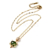 Brass Pave Clear Cubic Zirconia & Green Glass Fox Pendant Necklaces NJEW-M080-02G-2