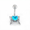 316L Surgical Stainless Steel Pave Deep Sky Blue Cubic Zirconia Curved Barbell Belly Rings FS-WG3A43F-04-1