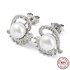 Anti-Tarnish Cubic Zirconia Heart with Natural Pearl Stud Earrings EJEW-F318-10P-1