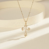 925 Sterling Silver Pave Clear Cubic Zirconia Knot Cross Pendant Necklaces for Women NJEW-F323-02G-3