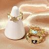 Brass Micro Pave Clear Cubic Zirconia Enamel Cuff Rings  for Women RJEW-L113-026G-3