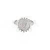 Non-Tarnish 304 Stainless Steel Flat Round with Initial Letter Open Cuff Ring for Men Women RJEW-S405-246P-U-1