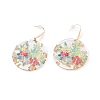 Transparent Epoxy Resin Flat Round with 3D Printed Flower Pattern Dangle Earrings EJEW-JE04580-3