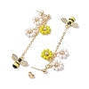 Spring Flower & Bees Alloy Enamel Dangle Stud Earrings EJEW-TA00498-4