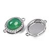 Natural Green Onyx Agate(Dyed & Heated) Oval Connector Charms KK-U043-50P-02-2