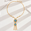 Fashionable Vintage Brass & Resin Imitation Gemstone Tassel Teardrop Pendant Necklaces for Women FQ7725-3-1