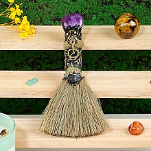 Natural Amethyst Heart Magic Broom PW-WG62536-03