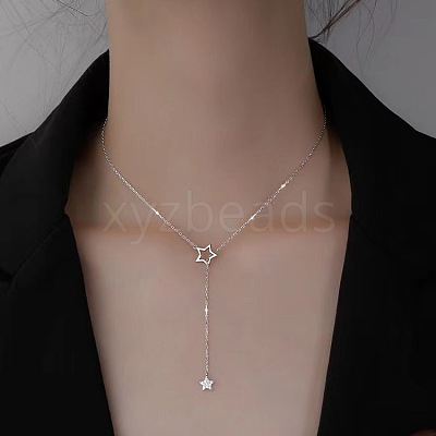 Star Alloy Crystal Rhinestone Lariat Necklaces for Women FS-WG0CF7B-02-1