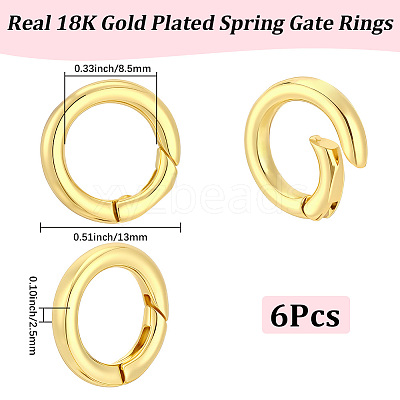 6Pcs Rack Plating Brass Spring Gate Rings KK-BBC0028-44-1