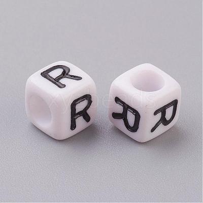 Letter R White Cube Letter Acrylic Beads X-PL37C9308-R-1