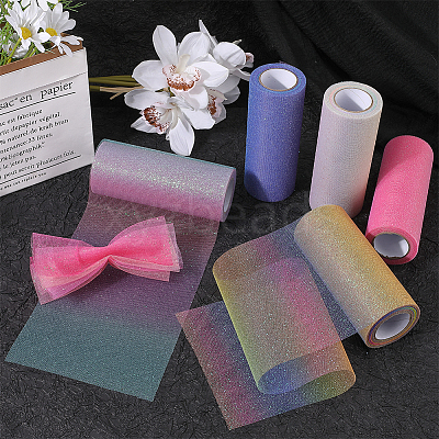 10 Yards Rainbow Color Polyester Tulle Fabric Rolls OCOR-WH0082-136E-1