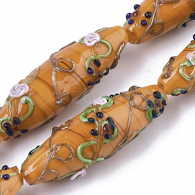 Handmade Gold Sand Lampwork Beads Strands LAMP-T007-02D-1